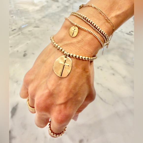 Preowned Enewton Inspire Gold Beaded Bracelet 4mm with Cross Large - Picture 4 of 4
